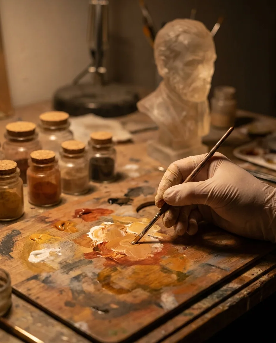Artist mixing paint on the studio palette
