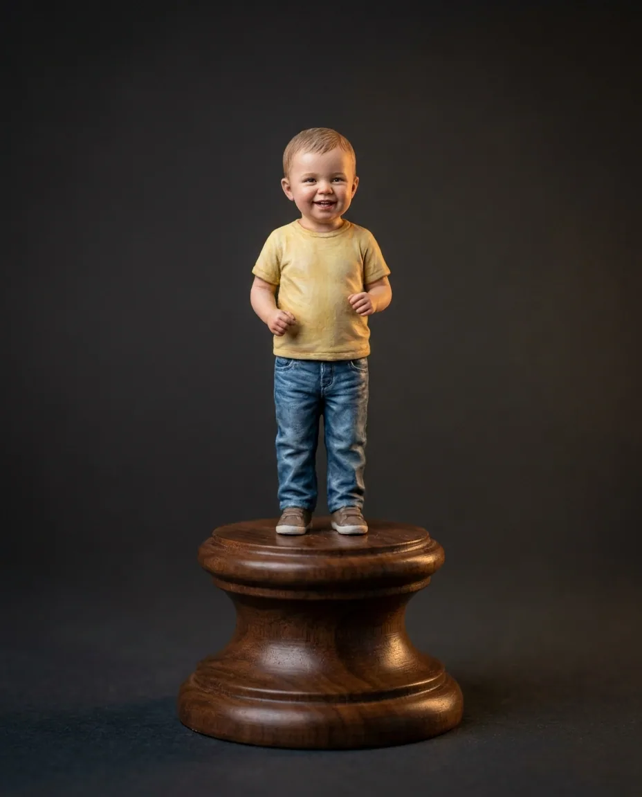 Small figurine of a child, painted in soft everyday clothing