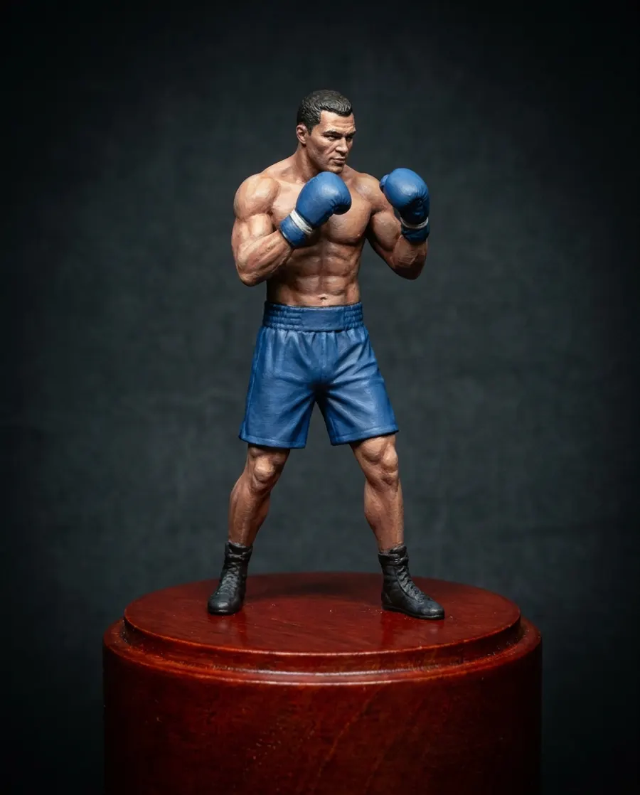 Hand-painted boxer figurine in plain shorts and gloves