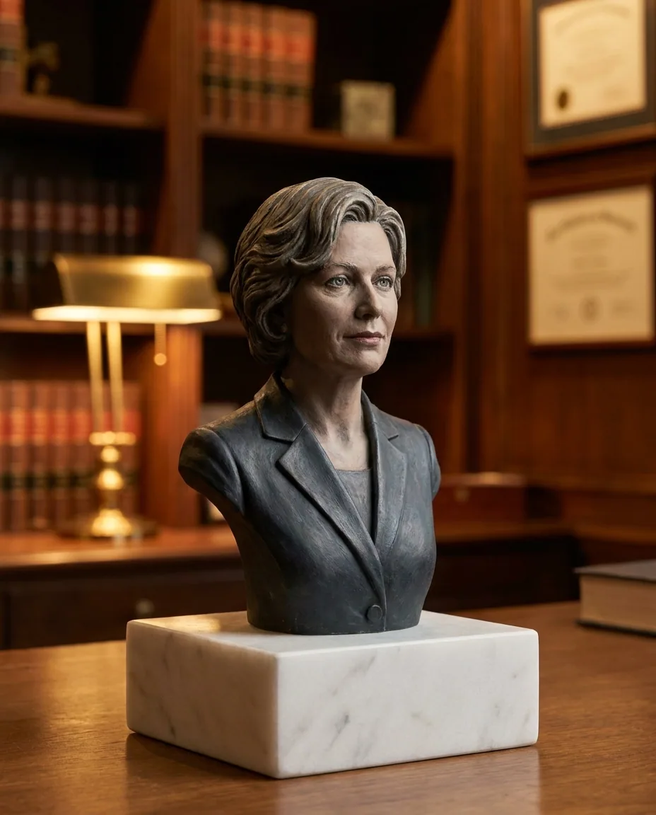 Portrait bust of a company founder on a marble base