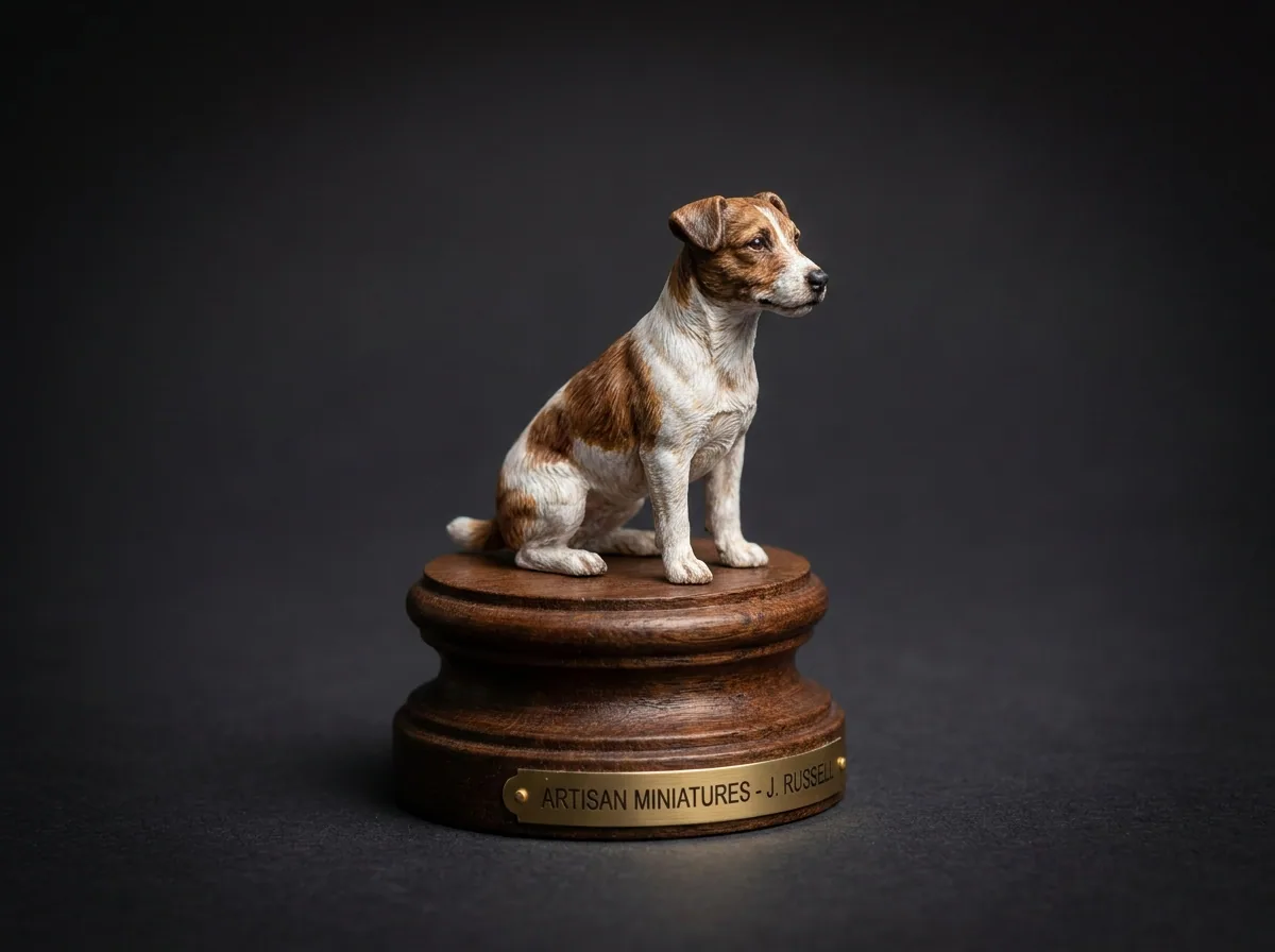 Hand-painted sculpture of a terrier dog. Terrier likeness, 6″ (16 cm), fur painted strand by strand