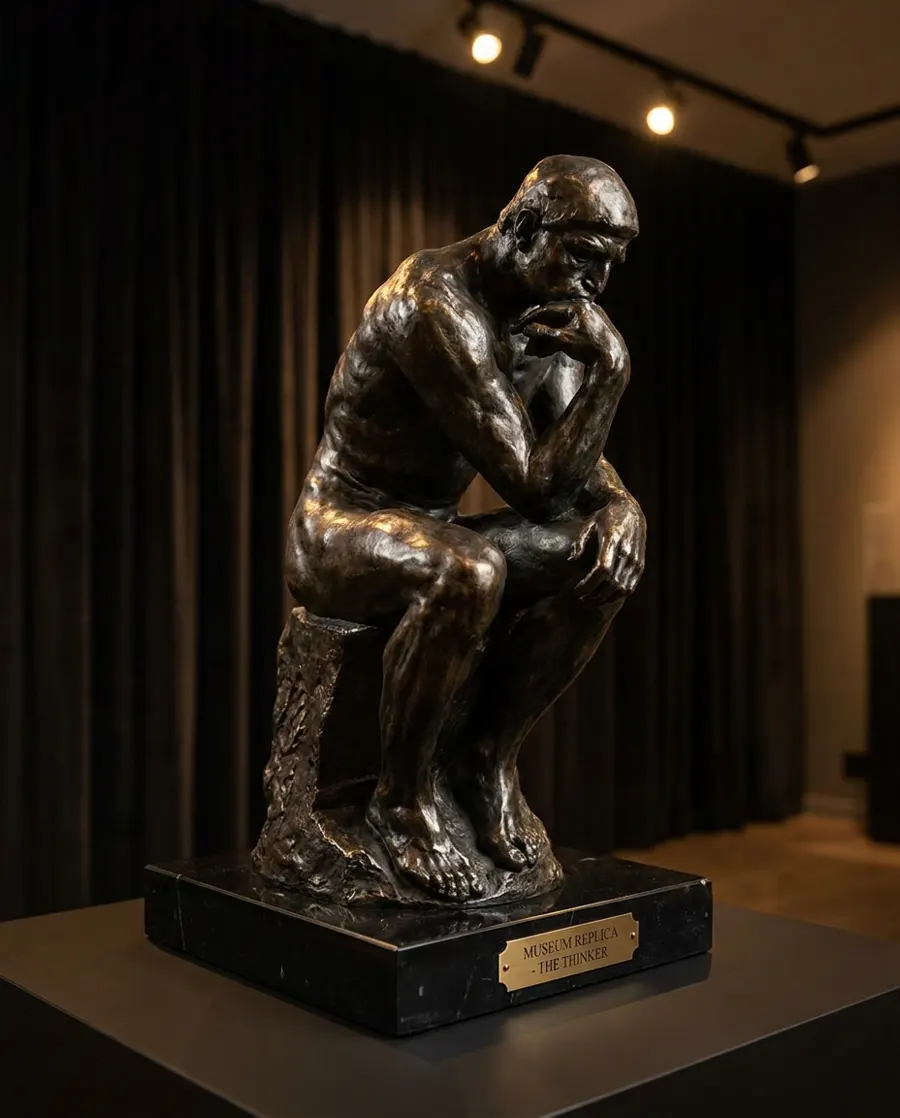Hand-finished replica of a classical seated thinker sculpture